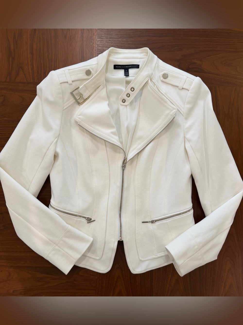 White House Black Market White Moto Zip Jacket Women’s Size 6